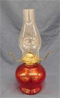 Glass kerosene lamp w/ chimney, 15" tall -