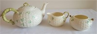 Belleek Ireland Tea Pot, Cream & Sugar