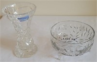 Pressed Glass Vase & 3-Footed Glass Floral Dish