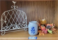 Pottery Vase, Metal Bible Stand w/ Birds, & More