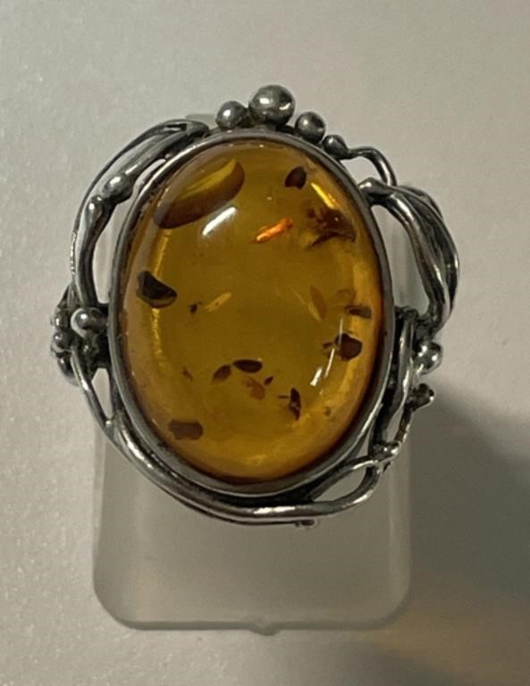 SIZE 5.5 STERLING BALTIC AMBER RING