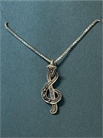 STERLING MARCASITE MUSICAL NOTE CHAIN AND PENDANT