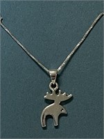 STERLING SILVER MOOSE PENDANT AND CHAIN