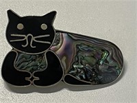 MEXICO SILVER ABALONE CAT BROOCH