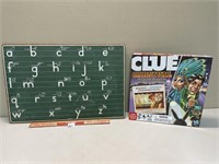 CLUE BOARD GAME AND CHALK BOARD