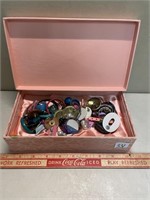 PRETTY LOT OF COSTUME EARRINGS AND BOX