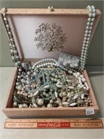 PRETTY LOT OF COSTUME JEWELRY AND BOX