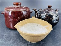 Stoneware Bean Pot, Batter Bowl & Teapot