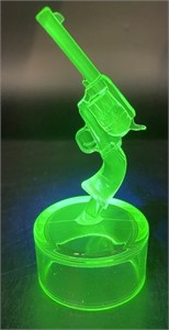 Green Depression Glass Pistol on Font UV REACTIVE