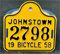 NOS Johnstown Bicycle License Tag 1958 (ORIGINAL)