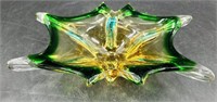 Large Canary Emerald & Turquoise Murano Art Glass