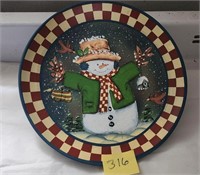 Handpainted decorative snowman christmas plate