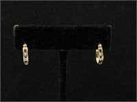 Sapphire and Diamond 14k Gold Hoop Earrings 3/4"