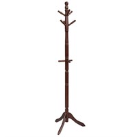 Brown Entryway Height Adjustable Coat Stand with 9