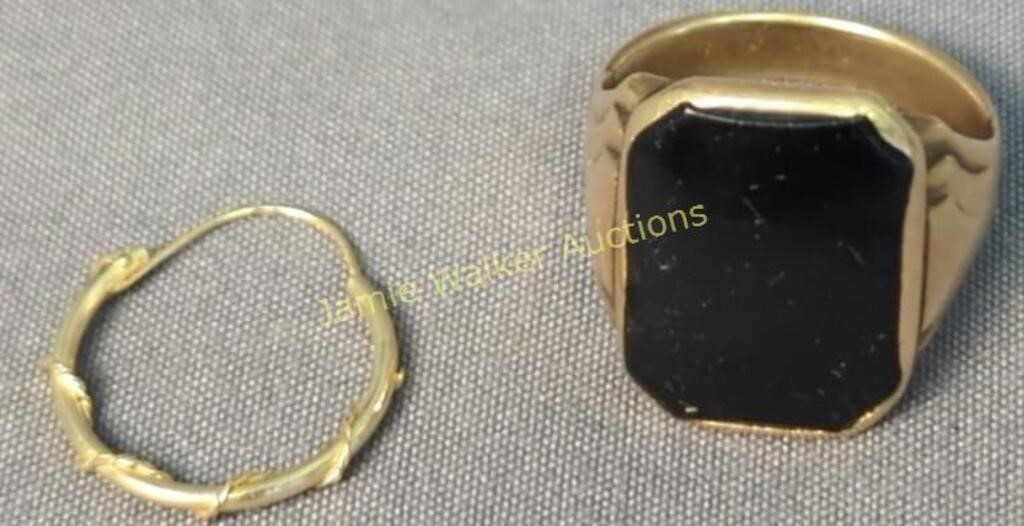 14k Gold Ring, Single Earring 3.3 Dwt Total