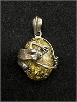 Vintage Silver 925 Frog & Yellow Stone Pendant