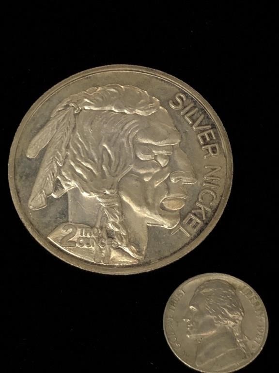 Vintage 2 Oz. Big Silver Nickel .999 Silver Proof