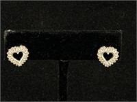 Vintage Silver 925 CZ Heart Shape Earrings