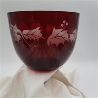 Vintage Ruby Cut-to-Clear 6 1/2" Holly Bowl