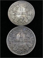 Pair of Antique 1 Mark Silver Deutsches Reich
