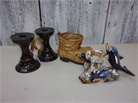 Boot Vase, Candle Holder Set, Dolphin Decor