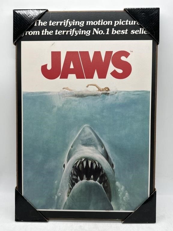 Vintage Jaws Movie Poster on Wood Wall Decor