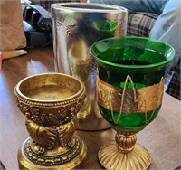 3pc lot of christmas gold green silver decor