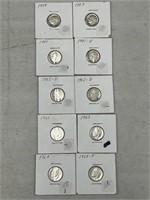 LOT OF 10 ROOSEVELT SILVER DIMES