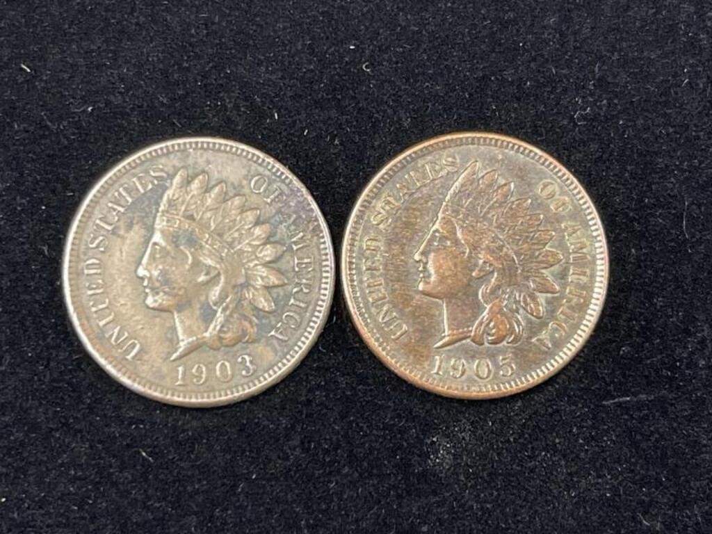 LOT OF 2 INDIAN HEAD PENNIES 1903 & 1905
