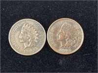 LOT OF 2 INDIAN HEAD PENNIES 1903 & 1905