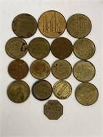 LOT OF 14 BRASS TOKENS - 1 FOR STRIP CLUB NYC