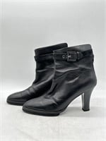 Beautiful Black Leather Boots w/Wrap Around Strap