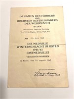 WWII German 1943 Medaille Award Document