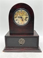 Vintage Wood Working Clock with Drawer