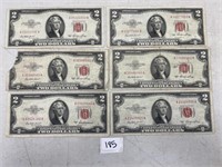 1953 SERIES $2.00 RED SEAL NOTES X 6