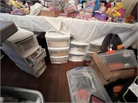 LOT OF PLASTIC DRAWERS WITH MISC. TOYS