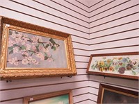 Oil painting of flowers and yard-long print of