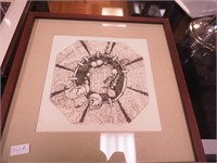 Etching by A. Geisert titled "Looking Down" of