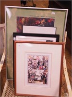 Five pieces of framed art including John Cleese