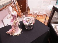 Container of costume jewelry and a dressertop