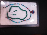 Two necklaces: one malachite with matching