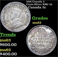 1916 Canada 5 Cents Silver KM# 22 Grades Select Un