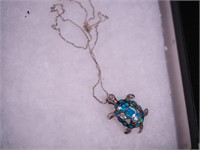 18" sterling chain with turtle pendant with