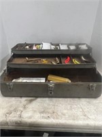 Vintage Metal Tackle Box With Tackle