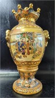 13" Satsuma Style Hand Painted Lidded Urn