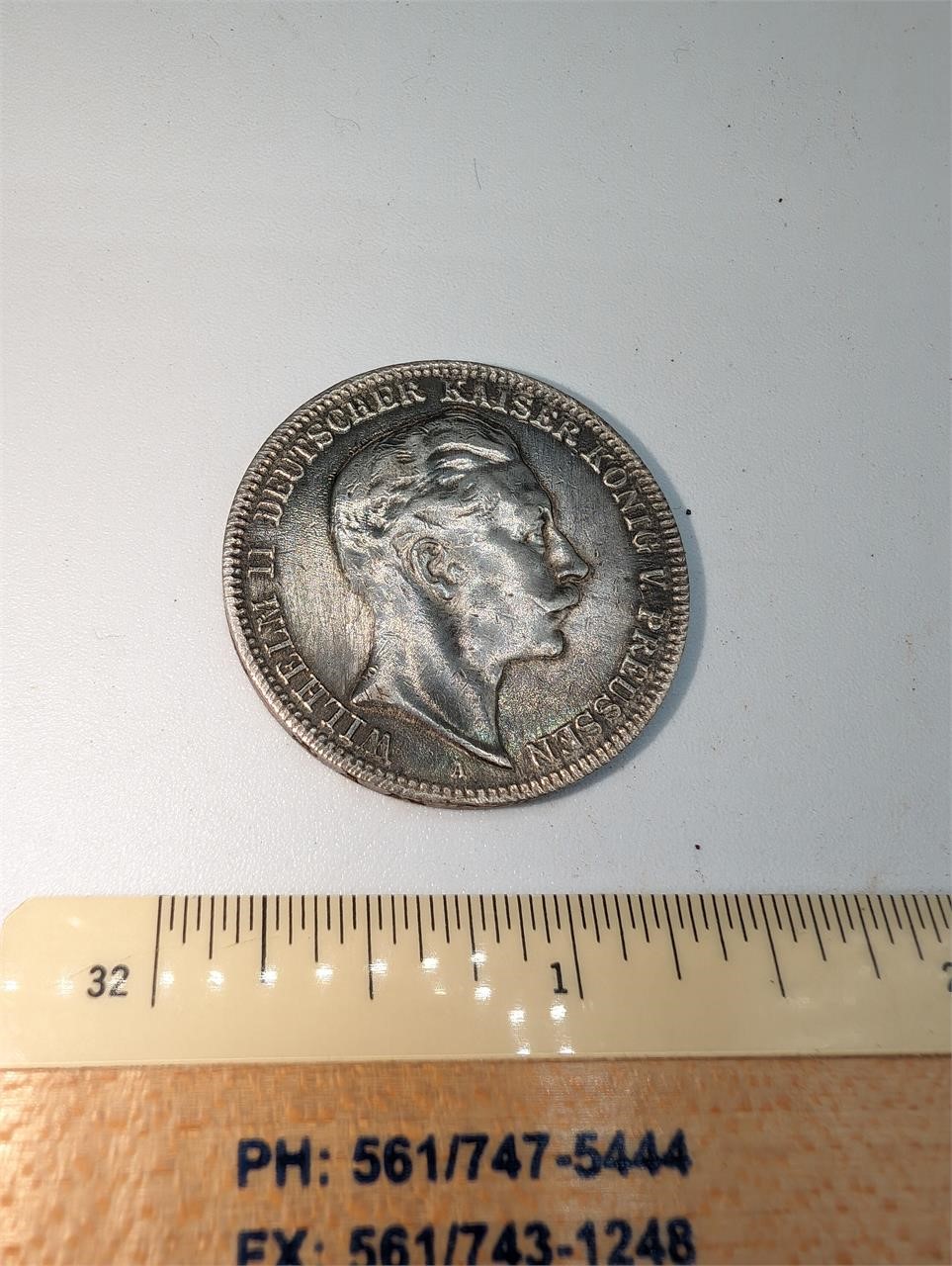 1910 3 Mark Silver Coin
