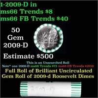 Shotgun Roll of 2009-d Roosevelt Dimes 50 coins in