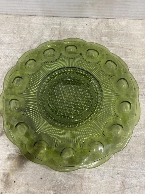 Vintage Green Glass Serving Plate