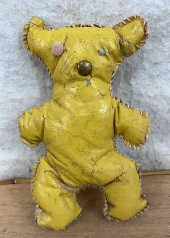 C13) VINTAGE HAND MADE 9” TEDDY BEAR - the red