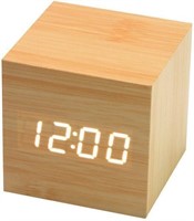 NEW Wooden Digital Cube Alarm Clock